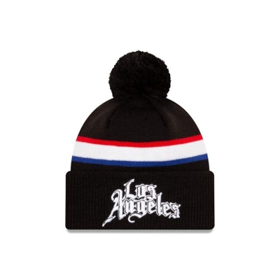 Black Los Angeles Clippers Hat - New Era NBA City Edition Pom Knit Beanie USA2893754